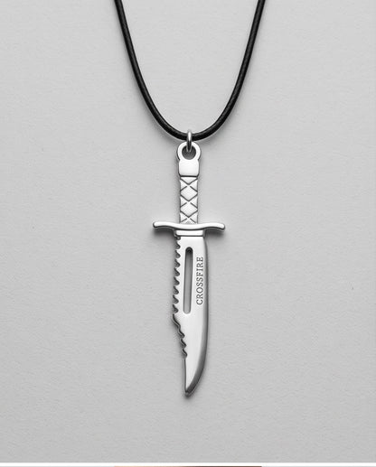 Silver Tactical Dagger Cord Necklace