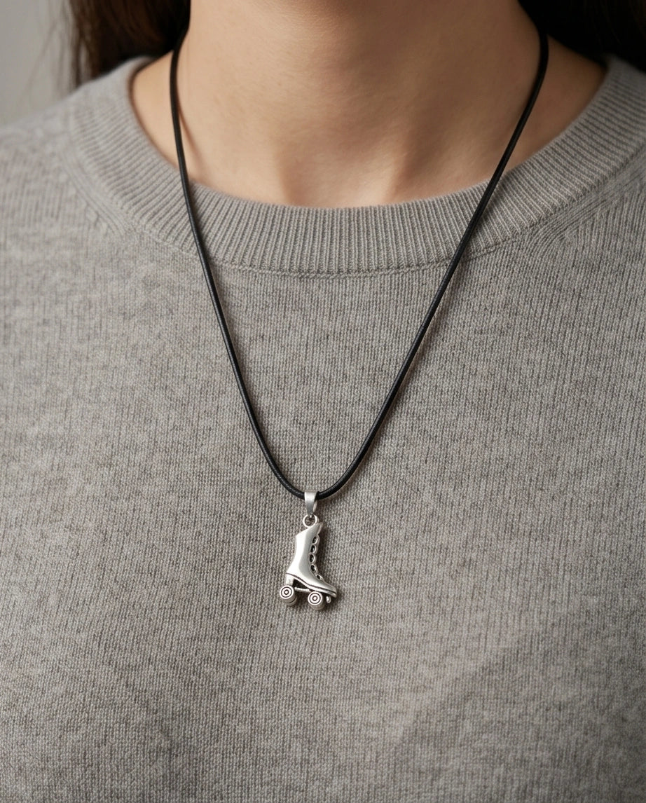 Silver Roller Skate Pendant Necklace