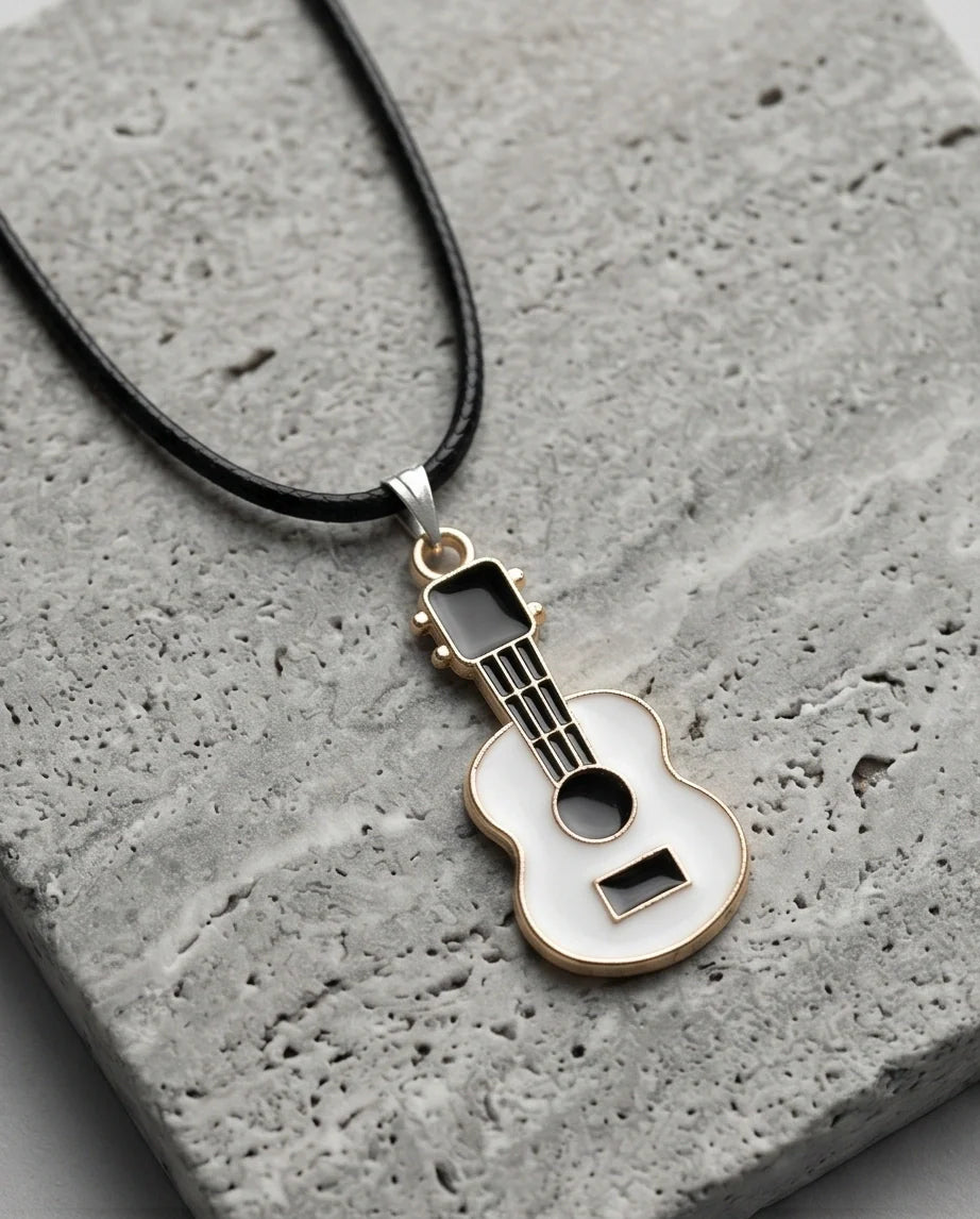 Gold and White Acoustic Guitar Necklace