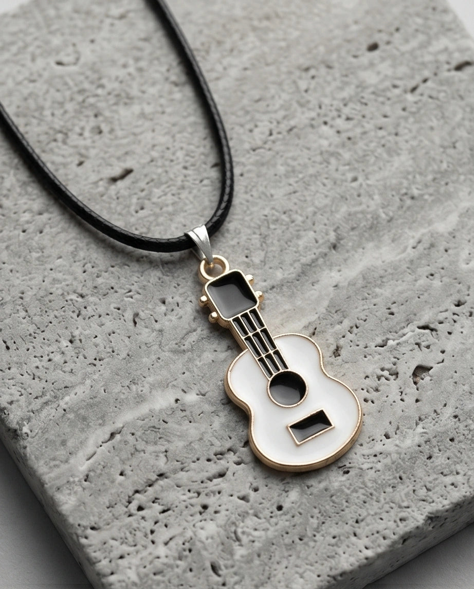 Gold and White Acoustic Guitar Necklace