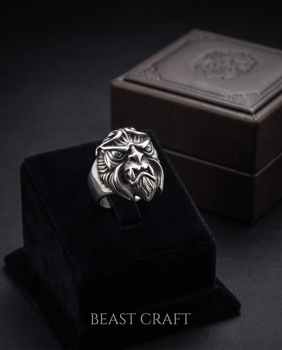 Celestial Sunburst Guardian Lion Ring