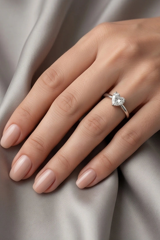 Sterling Silver Heart-Cut Moissanite Solitaire Ring