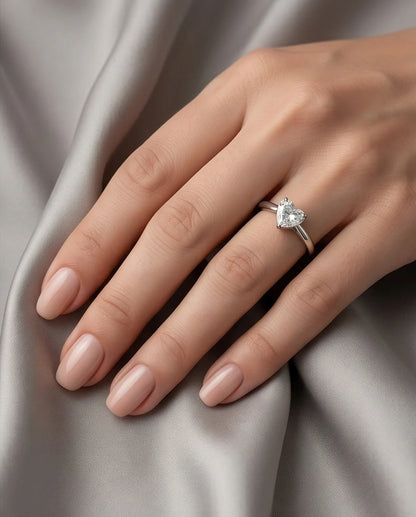 Sterling Silver Heart-Cut Moissanite Solitaire Ring