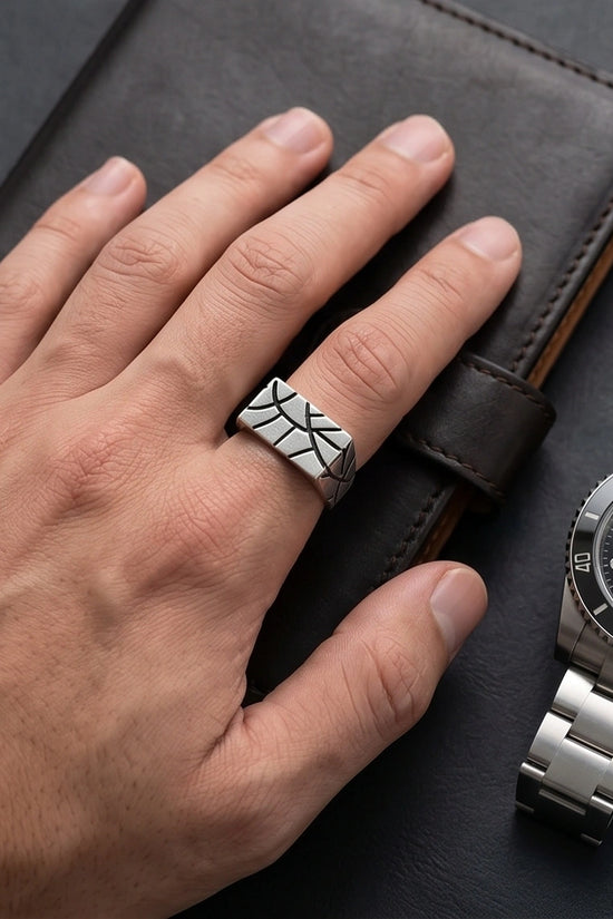 Sterling Silver Abstract Rectangular Signet Ring