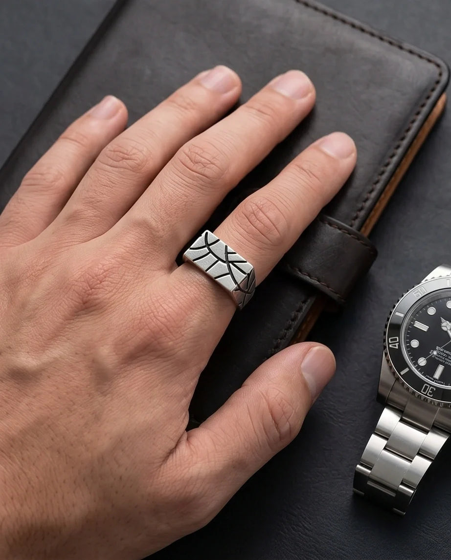 Sterling Silver Abstract Rectangular Signet Ring