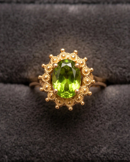 Vintage Gold Oval Peridot Victorian Halo Ring
