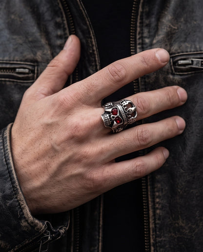 Ruby-Eyed Crowned Skull Ring