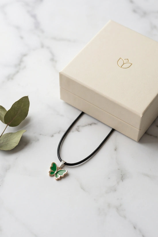 Gold and Green Butterfly Pendant Necklace