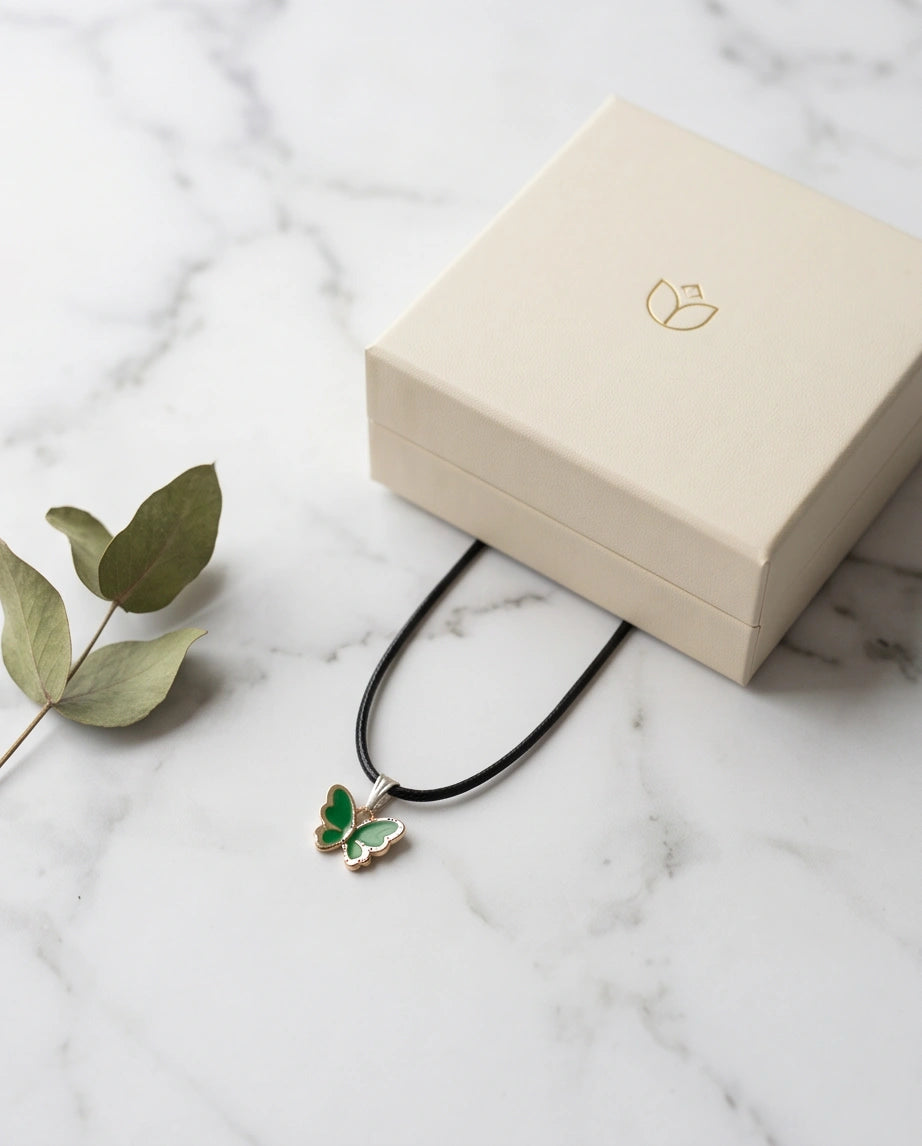 Gold and Green Butterfly Pendant Necklace