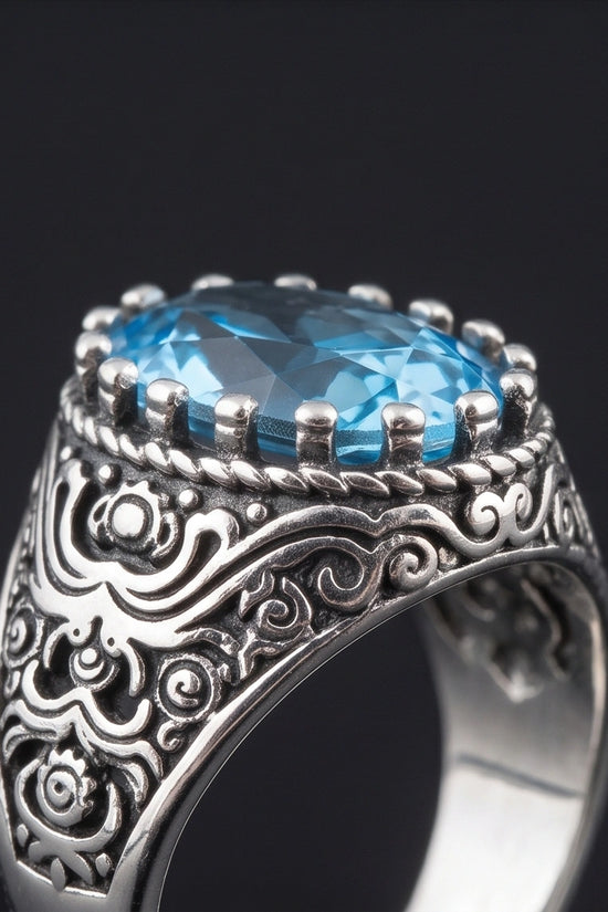 Imperial Aquamarine Sea-Lord Silver Ring