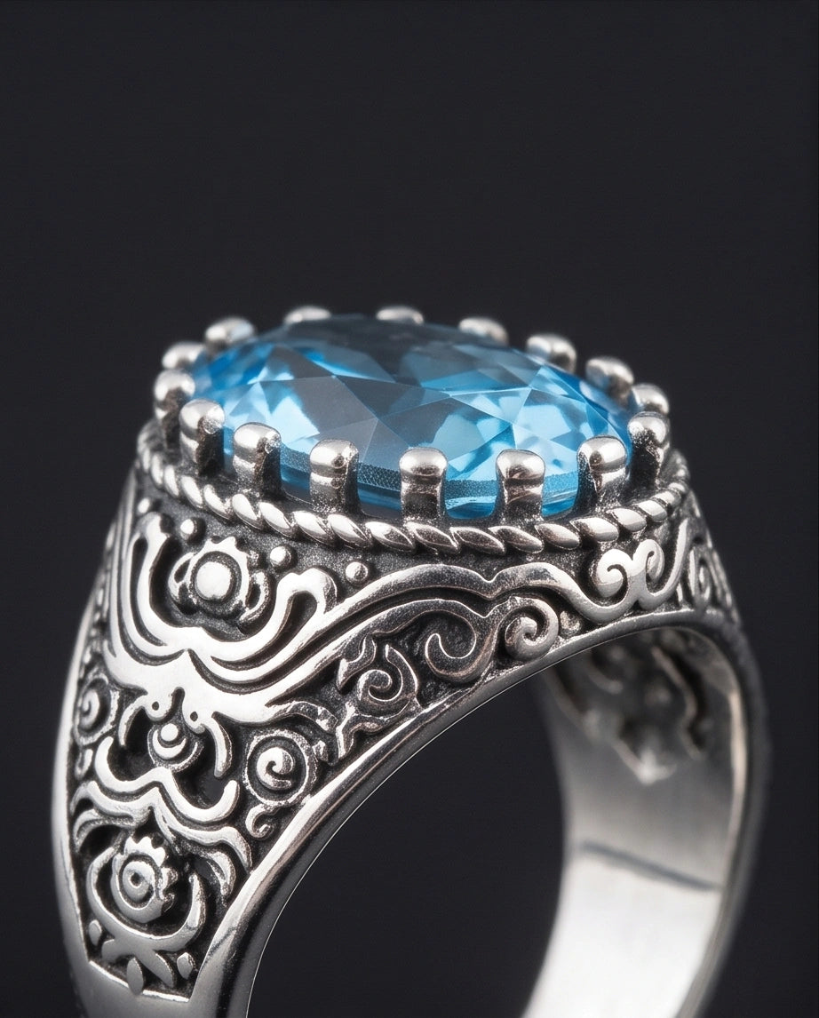 Imperial Aquamarine Sea-Lord Silver Ring