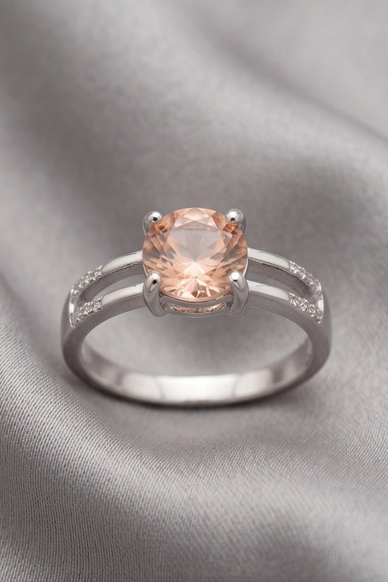 Sterling Silver Round-Cut Split Shank Peach Morganite Ring