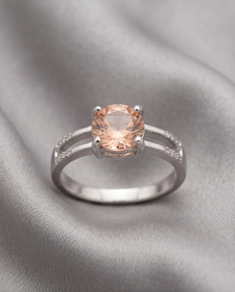 Sterling Silver Round-Cut Split Shank Peach Morganite Ring