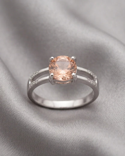 Sterling Silver Round-Cut Split Shank Peach Morganite Ring