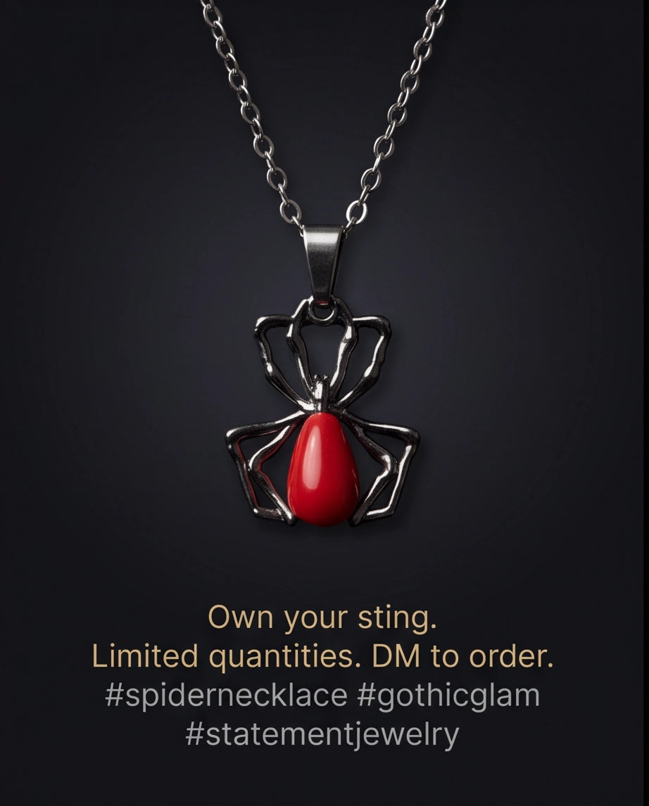 Silver Spider Red Gemstone Pendant Necklace