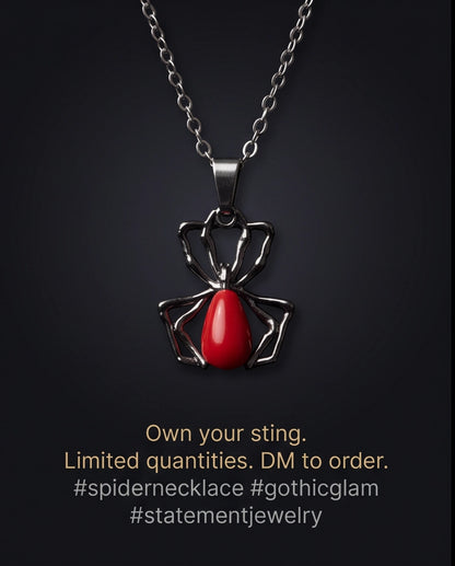 Silver Spider Red Gemstone Pendant Necklace