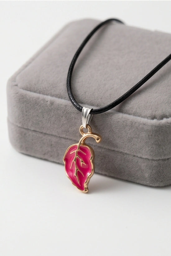 Gold and Pink Leaf Pendant Necklace