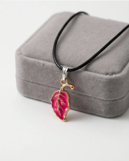 Gold and Pink Leaf Pendant Necklace