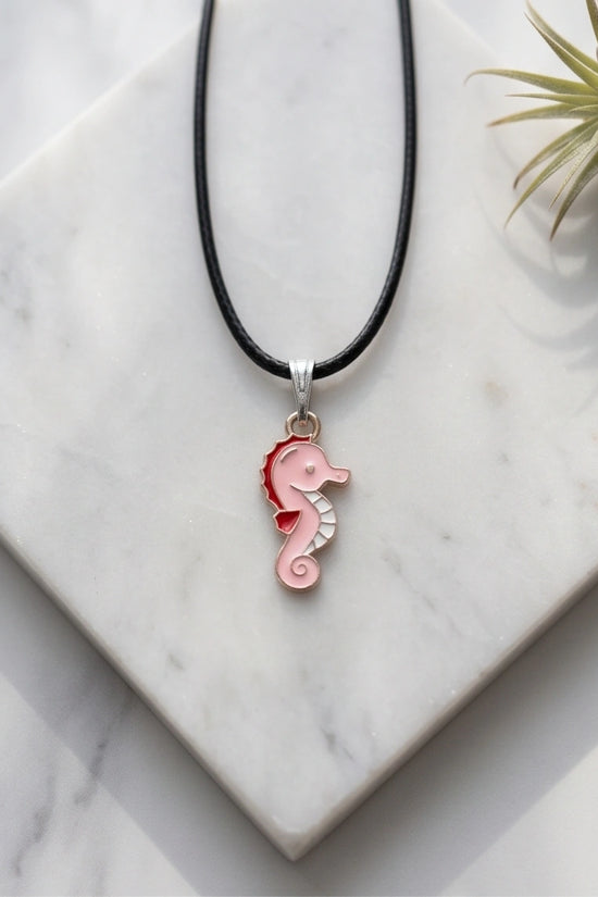 Pink Seahorse Enamel Pendant Necklace