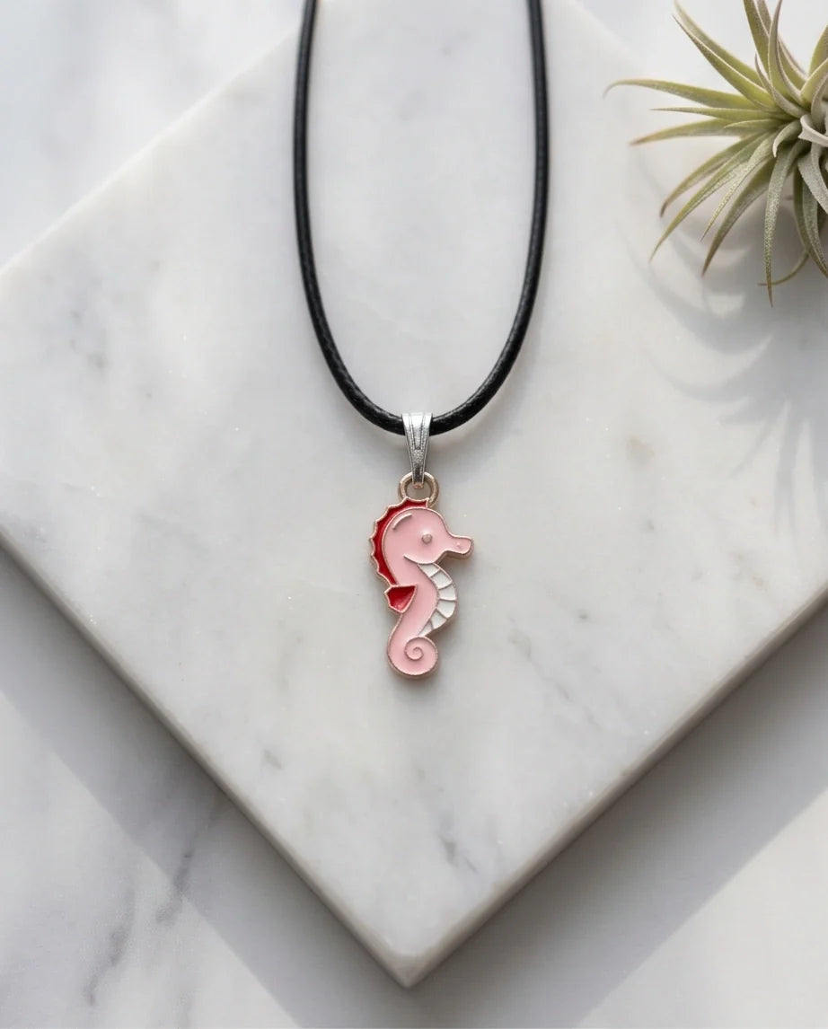 Pink Seahorse Enamel Pendant Necklace