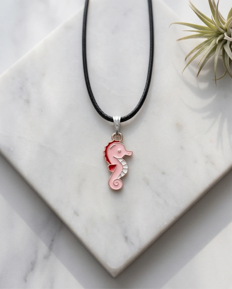 Pink Seahorse Enamel Pendant Necklace