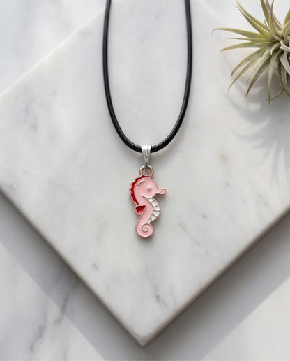 Pink Seahorse Enamel Pendant Necklace