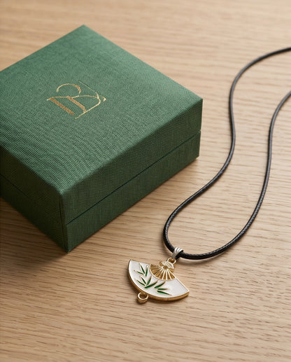 White Enamel Bamboo Fan Pendant Necklace