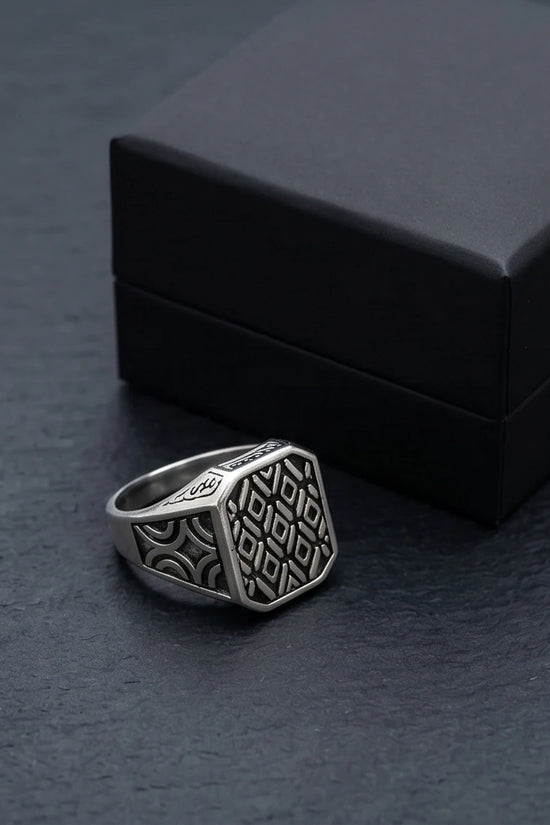 Vintage Sterling Silver Geometric Diamond Lattice Signet Ring