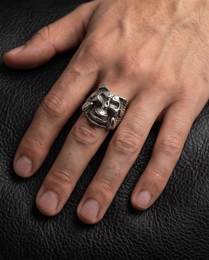 Openwork Cloned Jaw Anatomical Skull Silver Ring