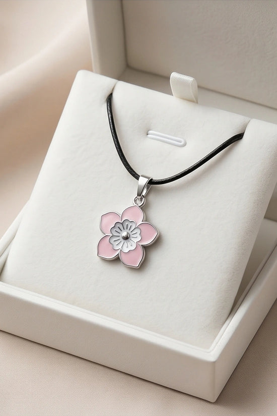 Delicate Pastel Pink and White Layered Floral Enamel Pendant Necklace
