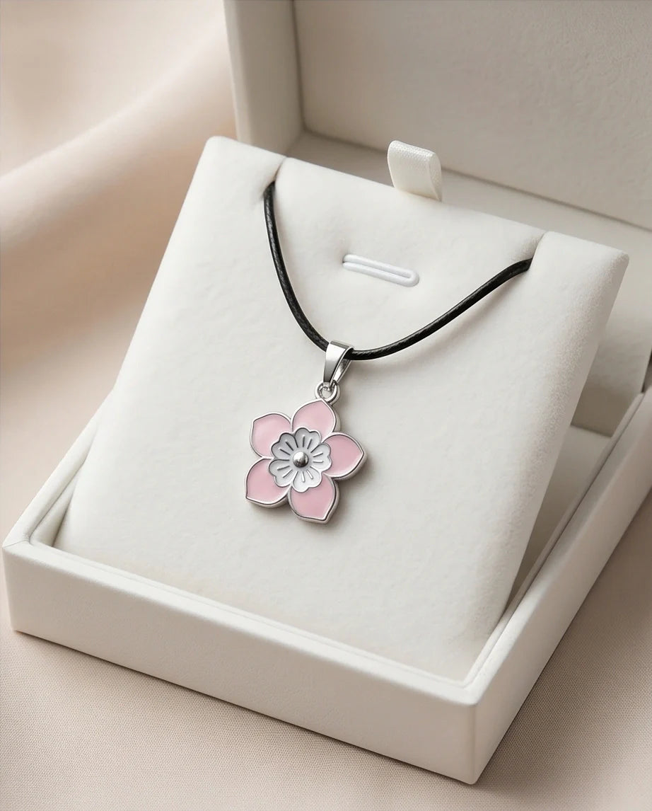 Delicate Pastel Pink and White Layered Floral Enamel Pendant Necklace