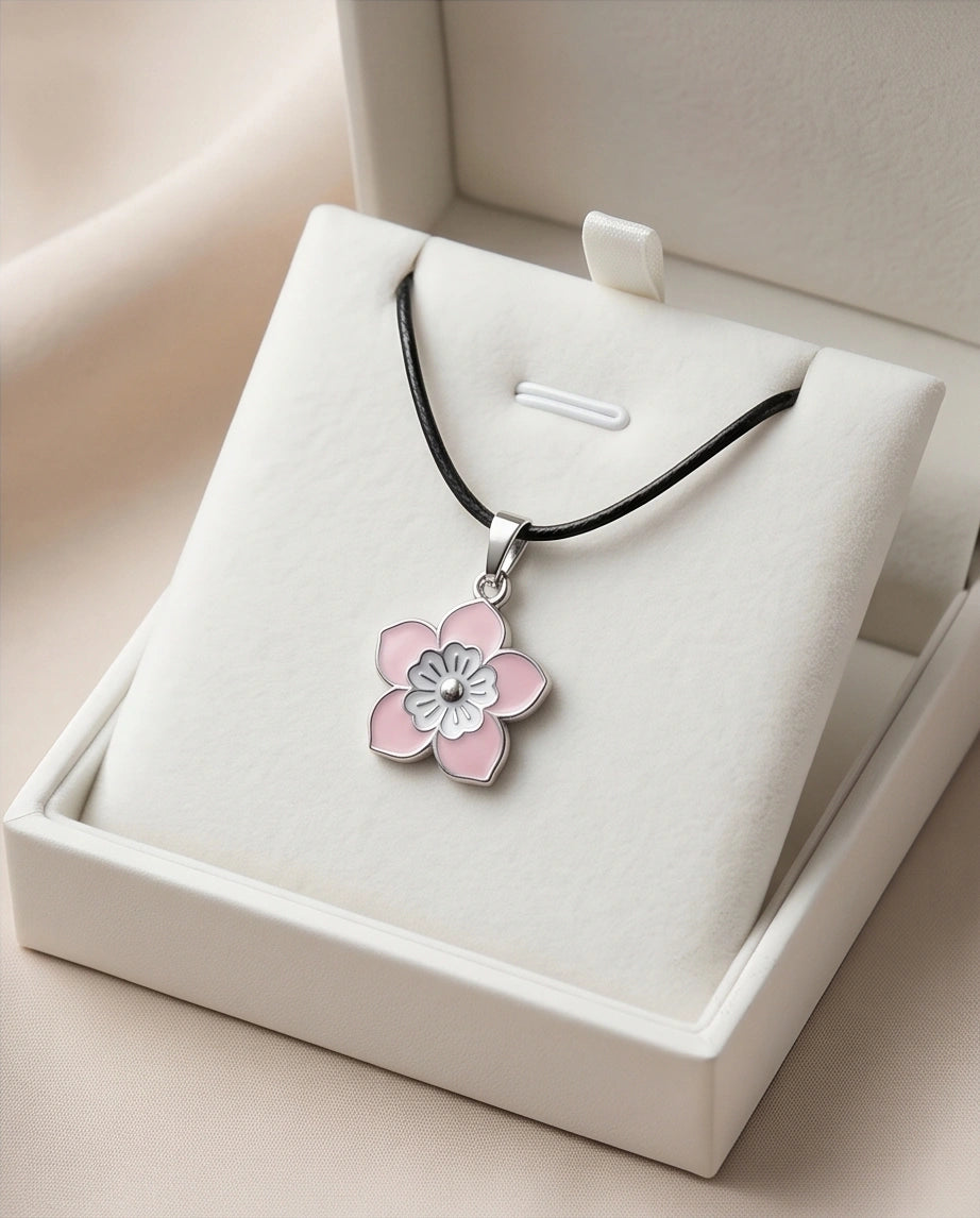 Delicate Pastel Pink and White Layered Floral Enamel Pendant Necklace