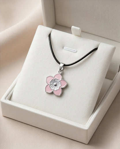 Delicate Pastel Pink and White Layered Floral Enamel Pendant Necklace