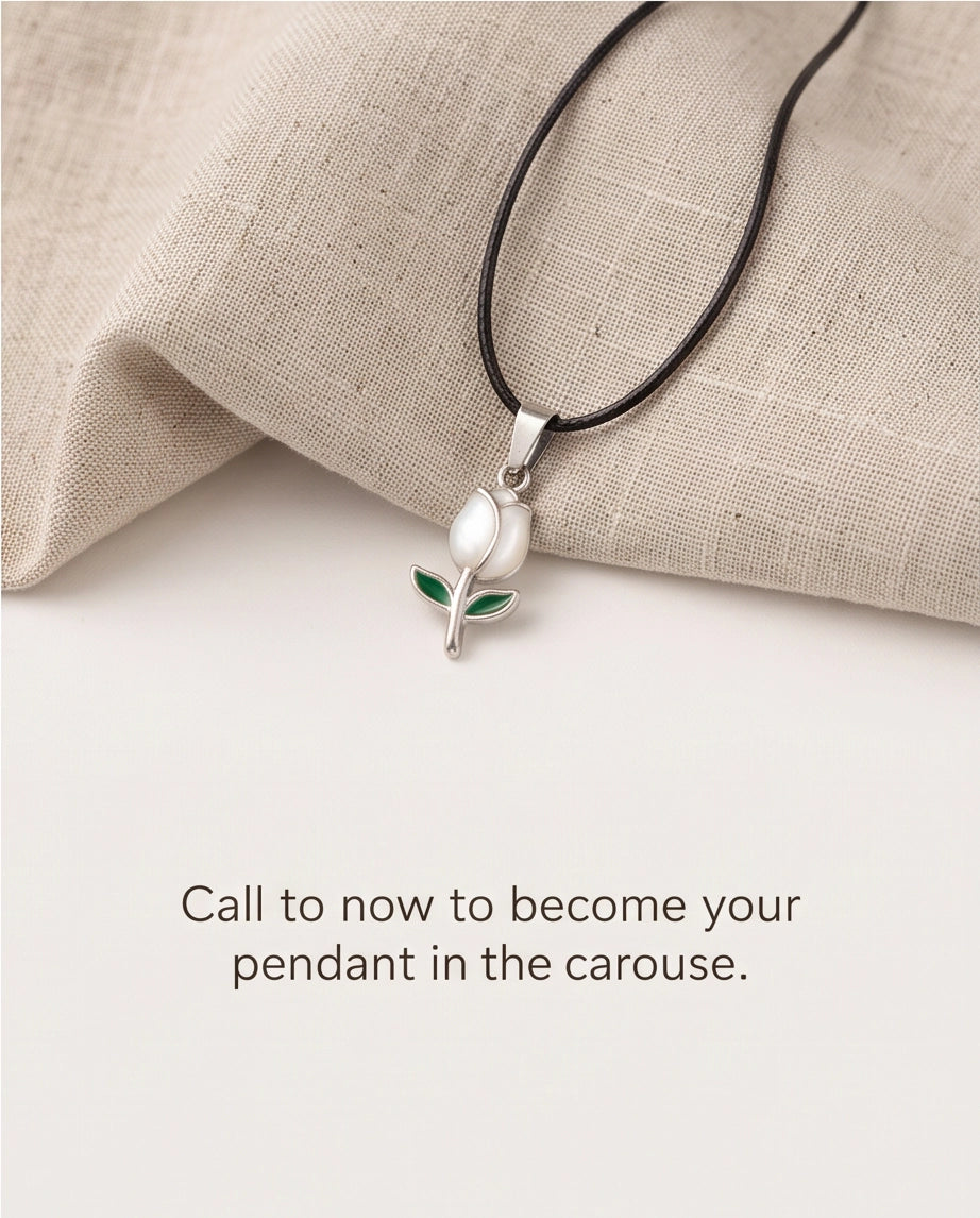 Silver White Enamel Tulip Pendant Necklace