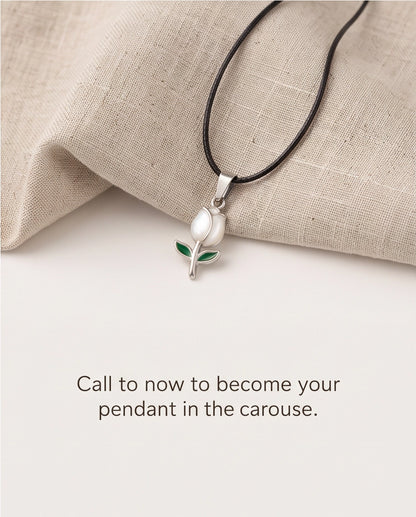 Silver White Enamel Tulip Pendant Necklace