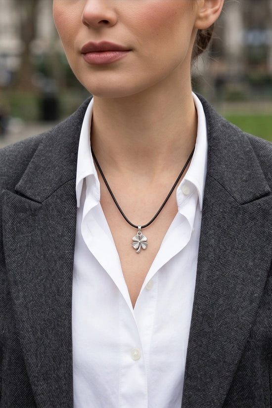Silver Four-Leaf Clover Luck Necklace