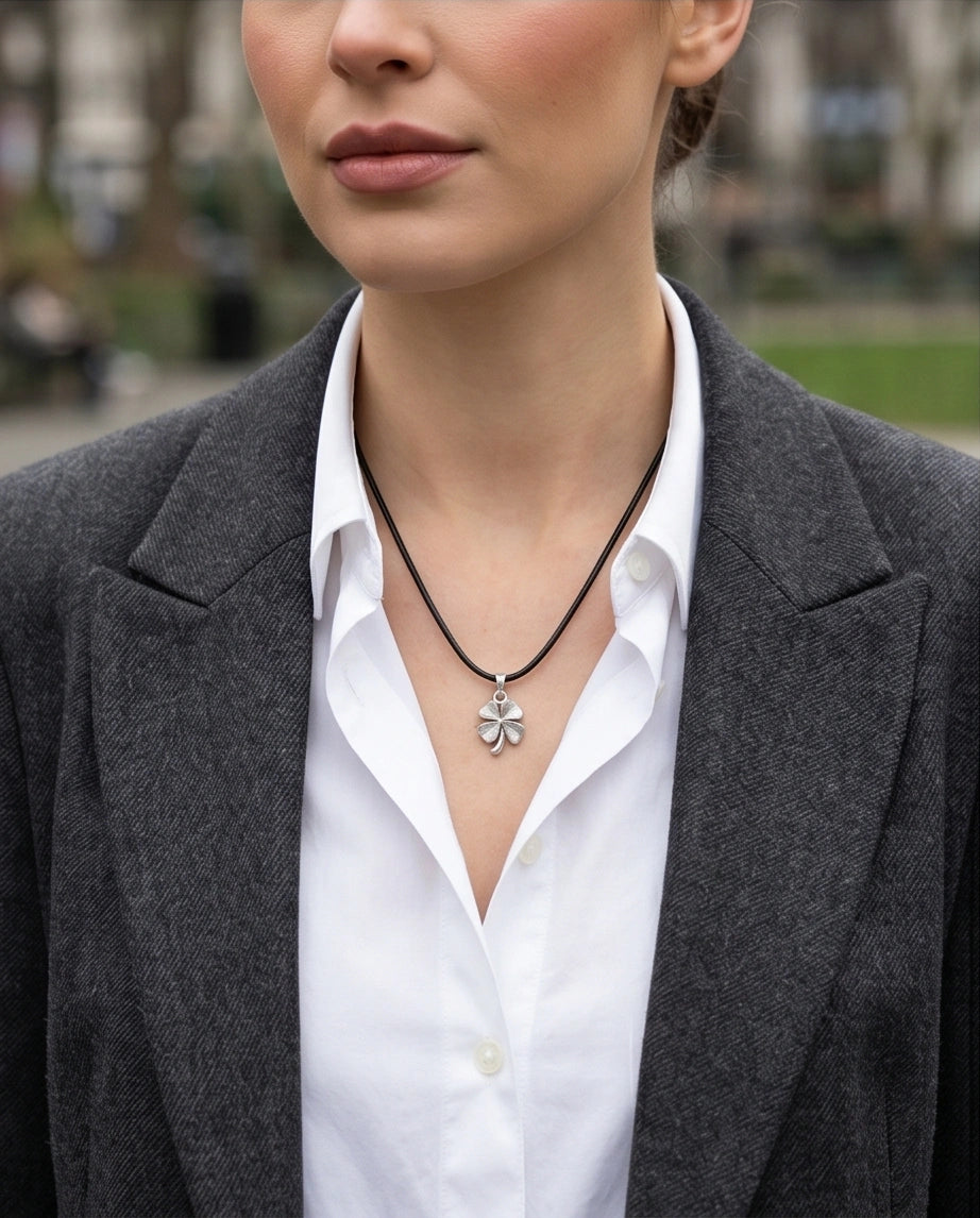 Silver Four-Leaf Clover Luck Necklace