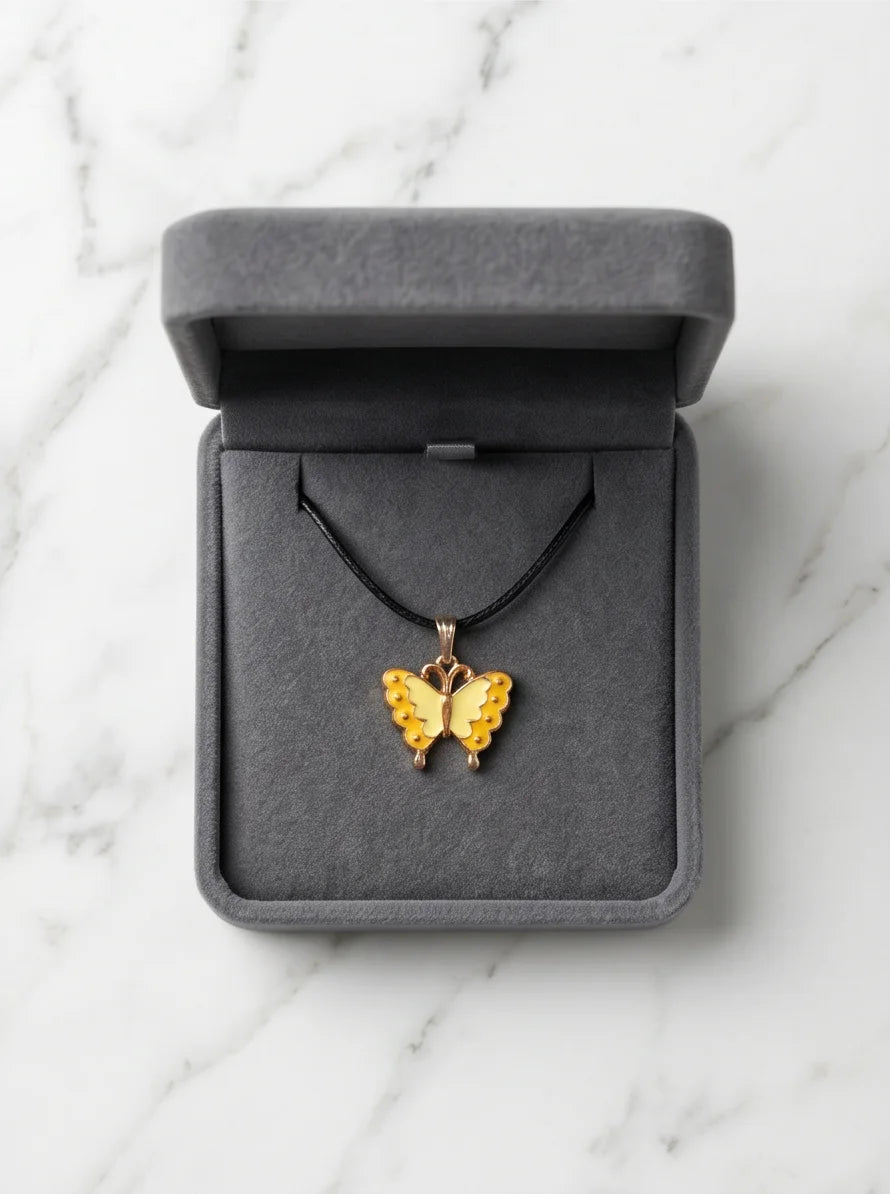 Yellow Enamel Butterfly Pendant Necklace