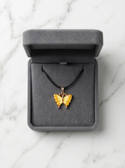Yellow Enamel Butterfly Pendant Necklace