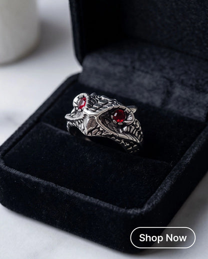 Crimson-Eyed Sculpted Serpent Head Ring