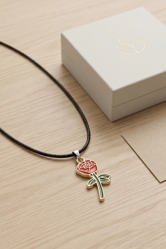Gold and Red Blooming Rose Necklace