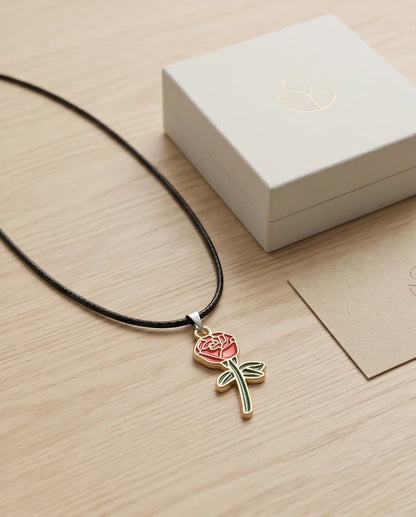Gold and Red Blooming Rose Necklace