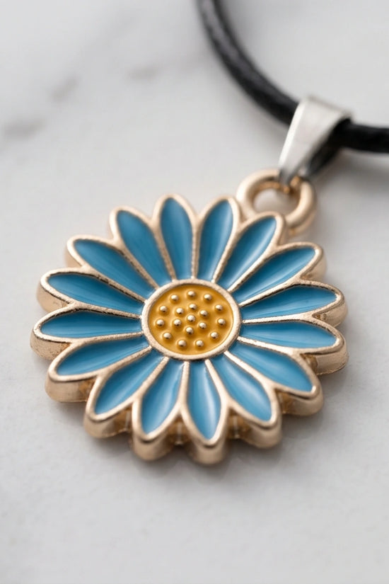 Gold and Turquoise Blue Daisy Necklace