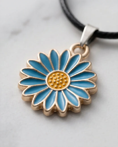 Gold and Turquoise Blue Daisy Necklace
