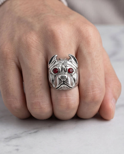 Ruby-Eyed Sculpted Pitbull Ring
