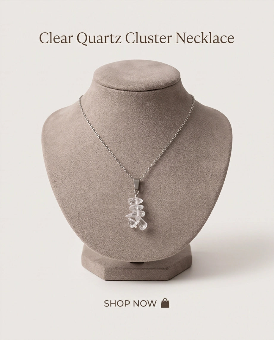 Silver Stacked Raw Clear Quartz Chip Stone Pendant Necklace