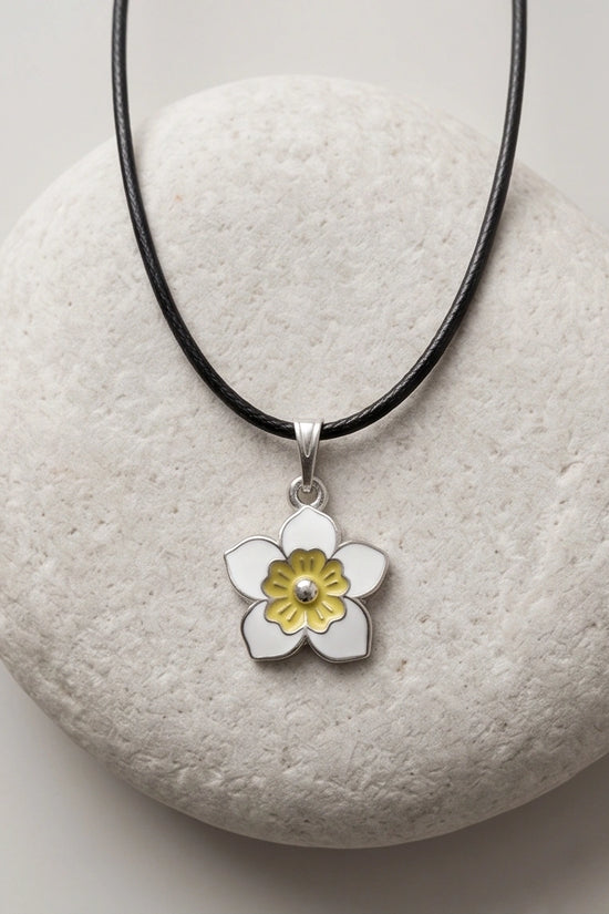 Charming White and Yellow Floral Enamel Pendant Necklace