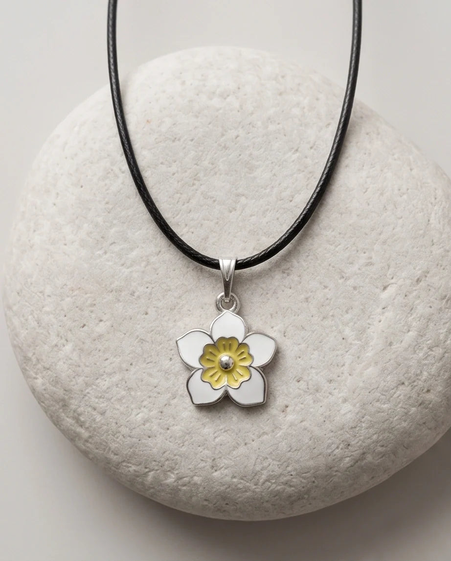 Charming White and Yellow Floral Enamel Pendant Necklace