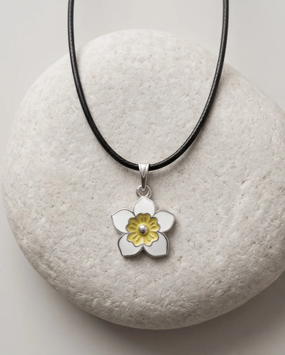 Charming White and Yellow Floral Enamel Pendant Necklace