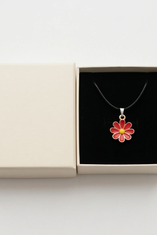 Gold and Red Daisy Pendant Necklace